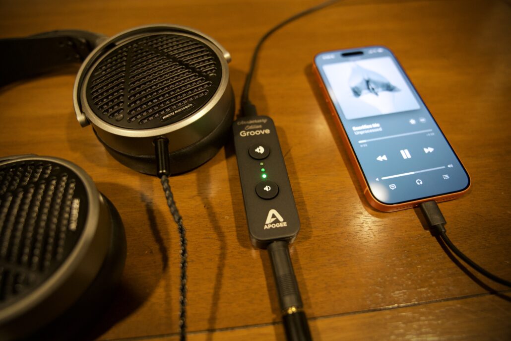 Apogee Groove Anniversary Edition and iPhone 17 Pro. Power high impedance headphones with ease and unlock lossless listening