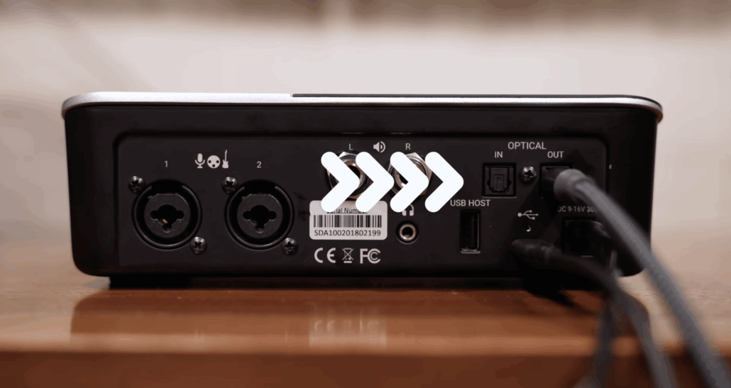 Photo shows Symphony Desktop ADAT Connections used for expanding the interface's channels using devices such as the Cranborne 500ADAT